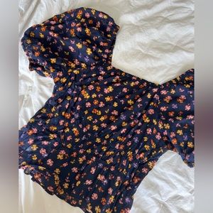 Madewell Puff Sleeve Navy Top